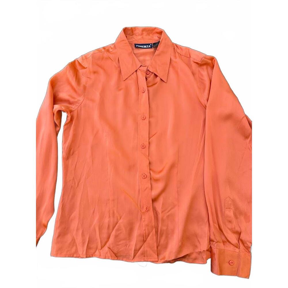 Forenza Silk Button Front Blouse S Orange